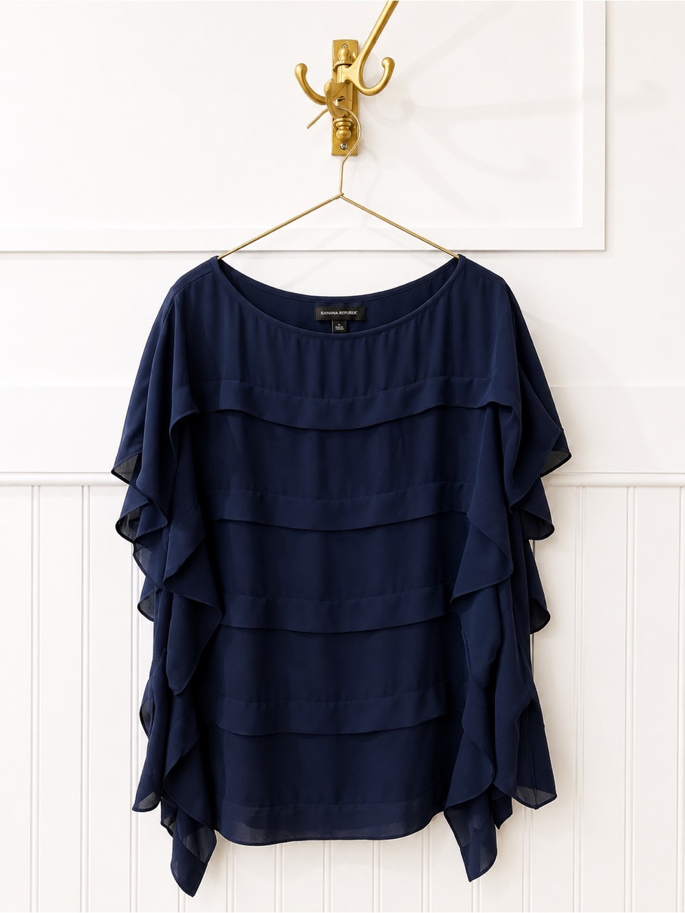 Banana Republic Navy Layered Ruffle Sleeve Blouse